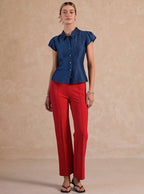 Button Down Slim Fit Short Sleeve Blouse