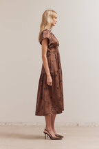 PRINTED RUFFLE MIDI DRESS