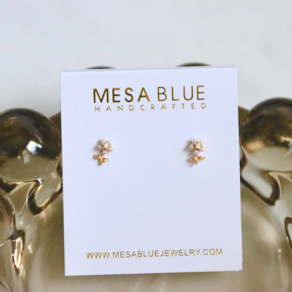 Mini Flower Pearl Stud Earrings