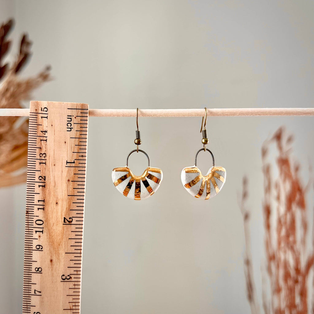 White and Gold Fan Earrings 