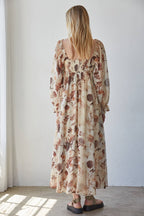 Woven Floral Print Long Sleeve Maxi