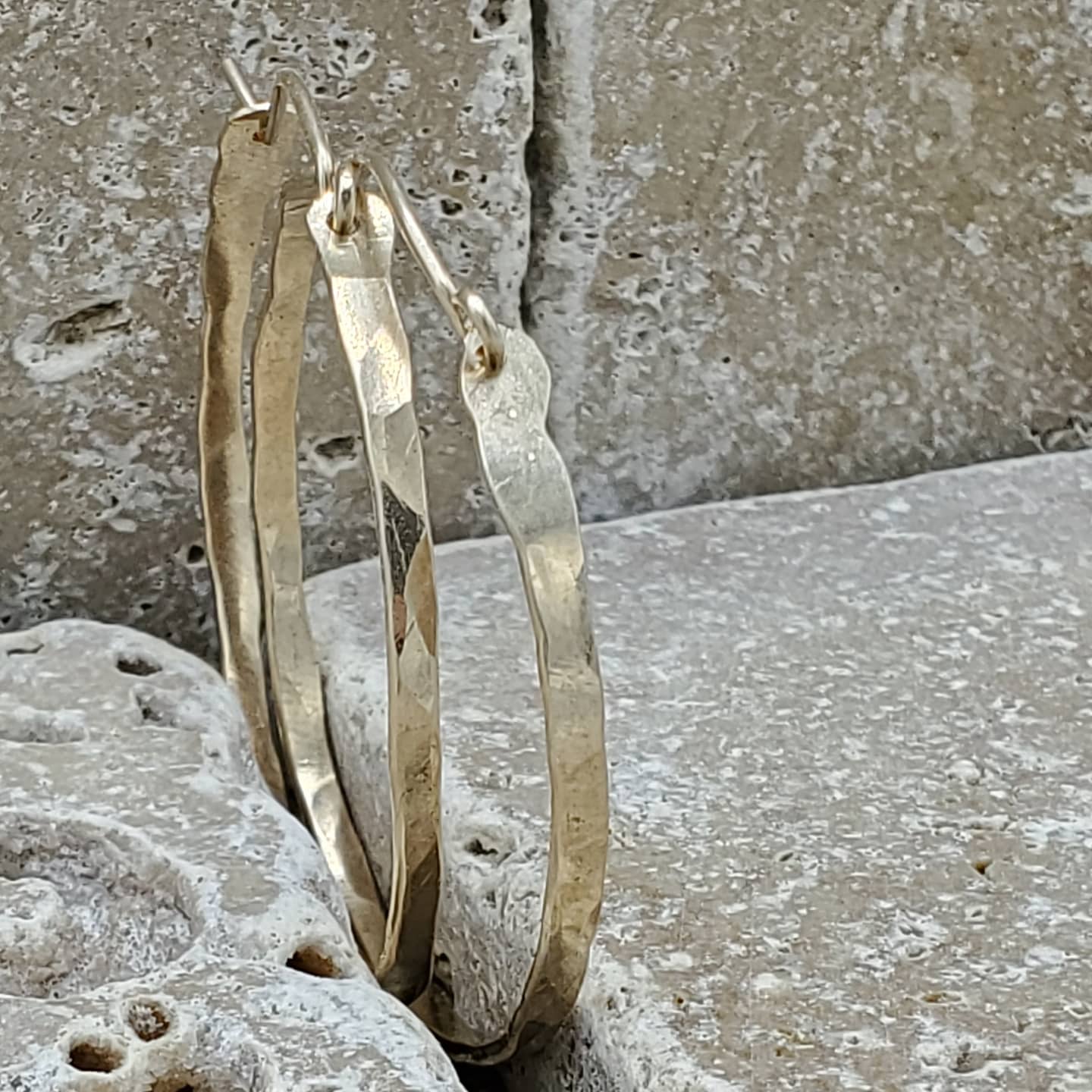 Hammered Gold Hoops with Lever