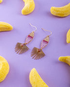 Beaded Handwoven Cotton Candy Dangle Earrings (Pink)