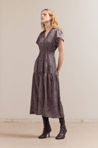 PRINTED RUFFLE MIDI DRESS