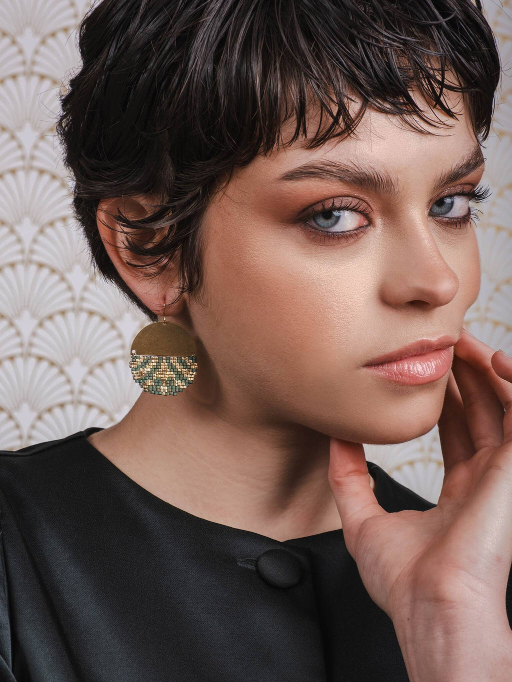 Beaded Handwoven Savoy Drop Earrings (Green)