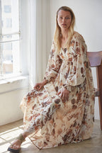 Woven Floral Print Long Sleeve Maxi