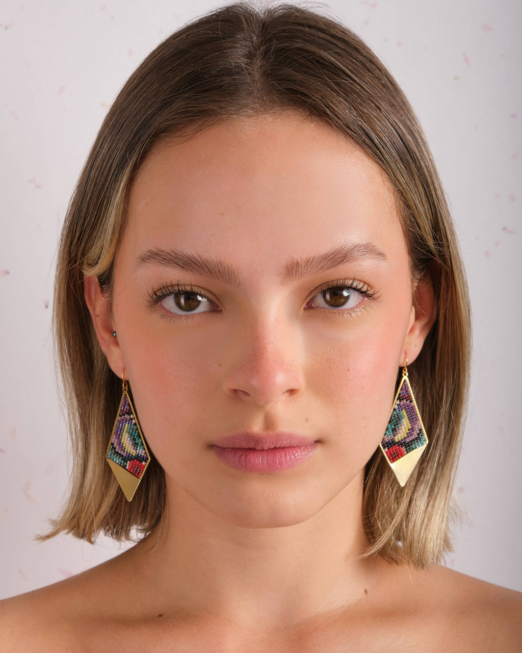 Beaded Handwoven Kaleidoscope Kite Earrings (Pink/Orange)