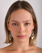 Beaded Handwoven Kaleidoscope Kite Earrings (Pink/Orange)