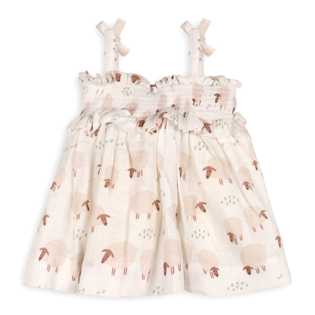 Sheep Baby Smocked Strap Dress+Bloomer Set (Organic Muslin)