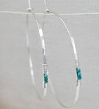 Turquoise Detail Hammered Silver Hoop Earrings