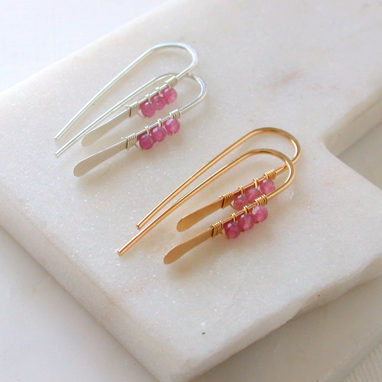 Gemstone Wrapped Petite Threader Earrings