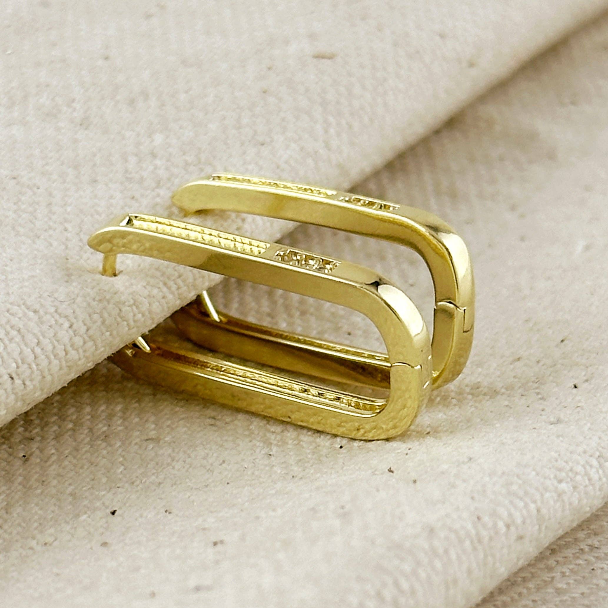 Slight Long Oblong CZ Hoop Earrings