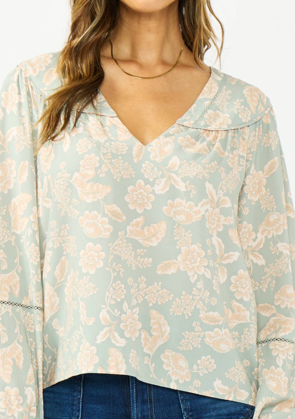 Lace-Trim V-Neck Floral Blouse