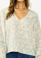 Lace-Trim V-Neck Floral Blouse