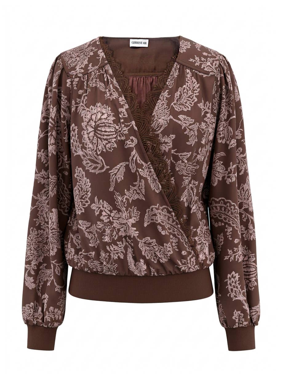Floral Printed Lace Surplice Top