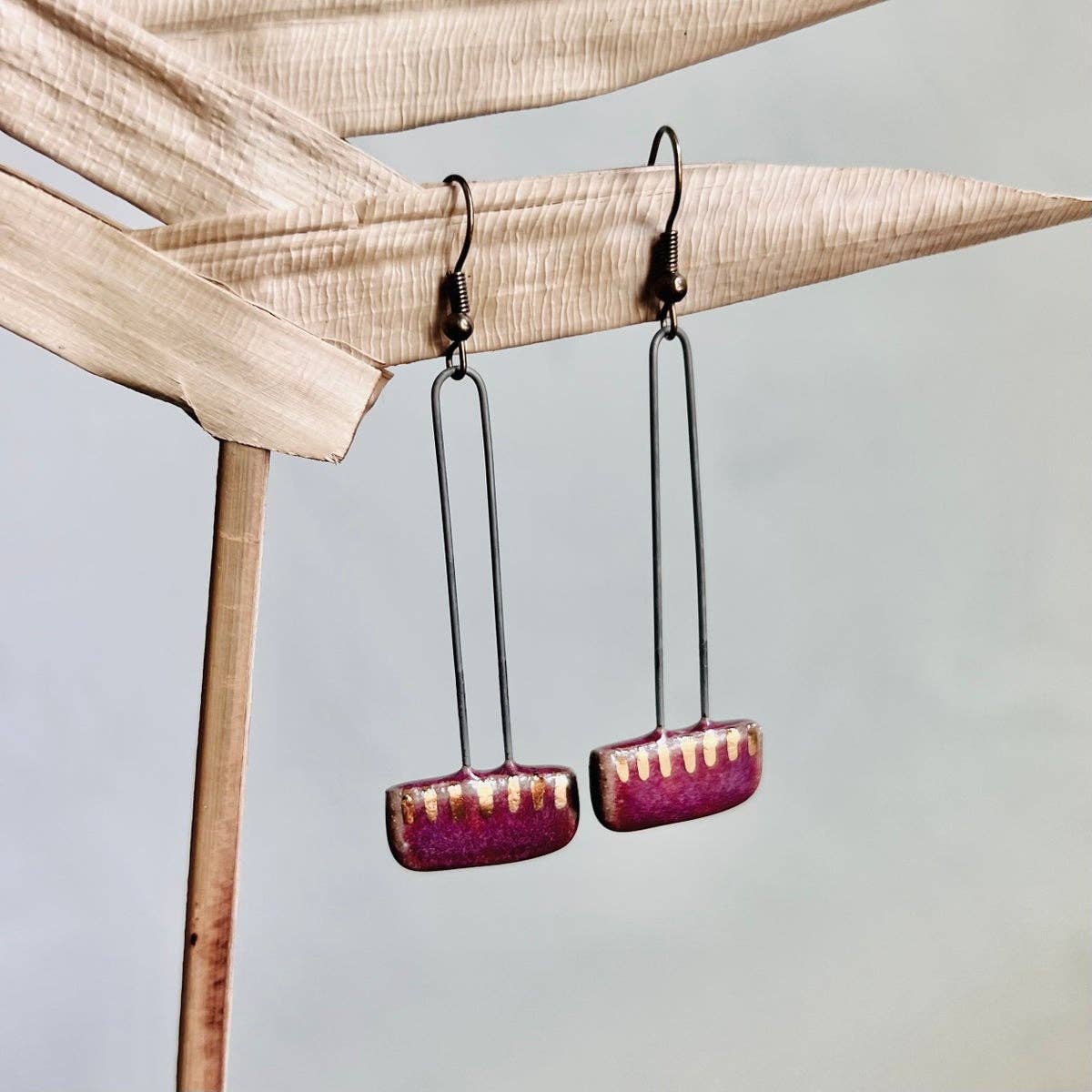 Maroon Gold Striped Clay Earrings