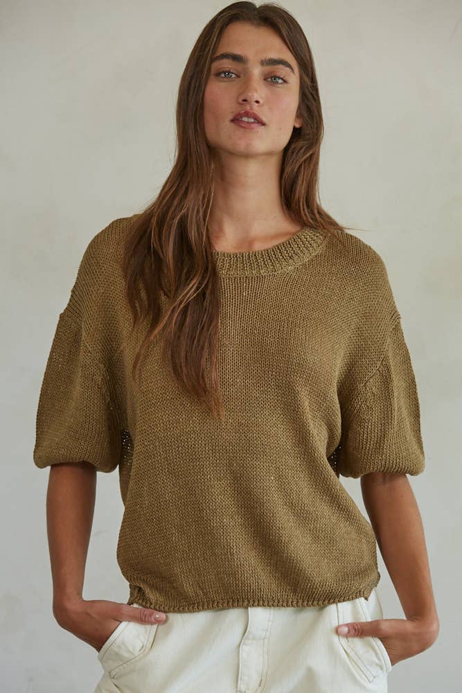 Knit Sweater Crew Neck Drop Shoulder Top