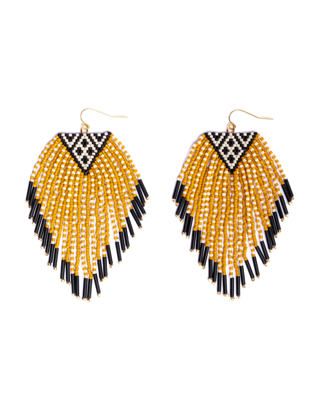 Beaded Handwoven Sonoran Triangle Fringe Earrings (Beige)
