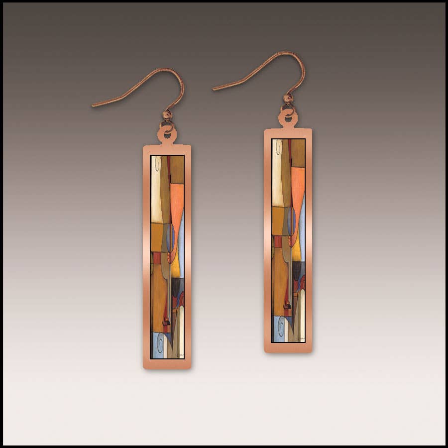 Guitar Fine Art Copper Showcase Rectangle Earrings
