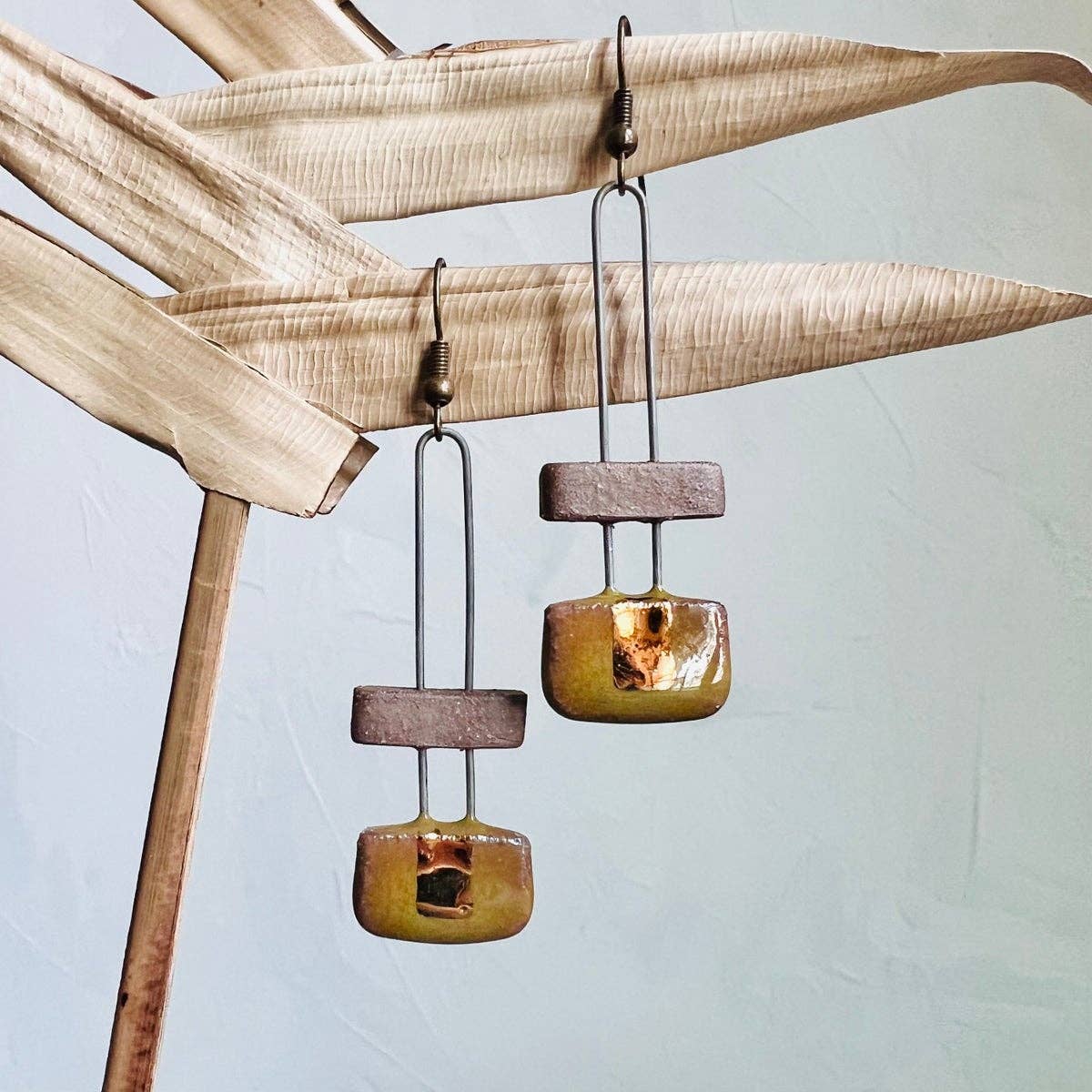 Olive and Natural Clay Two Tone Earrings
