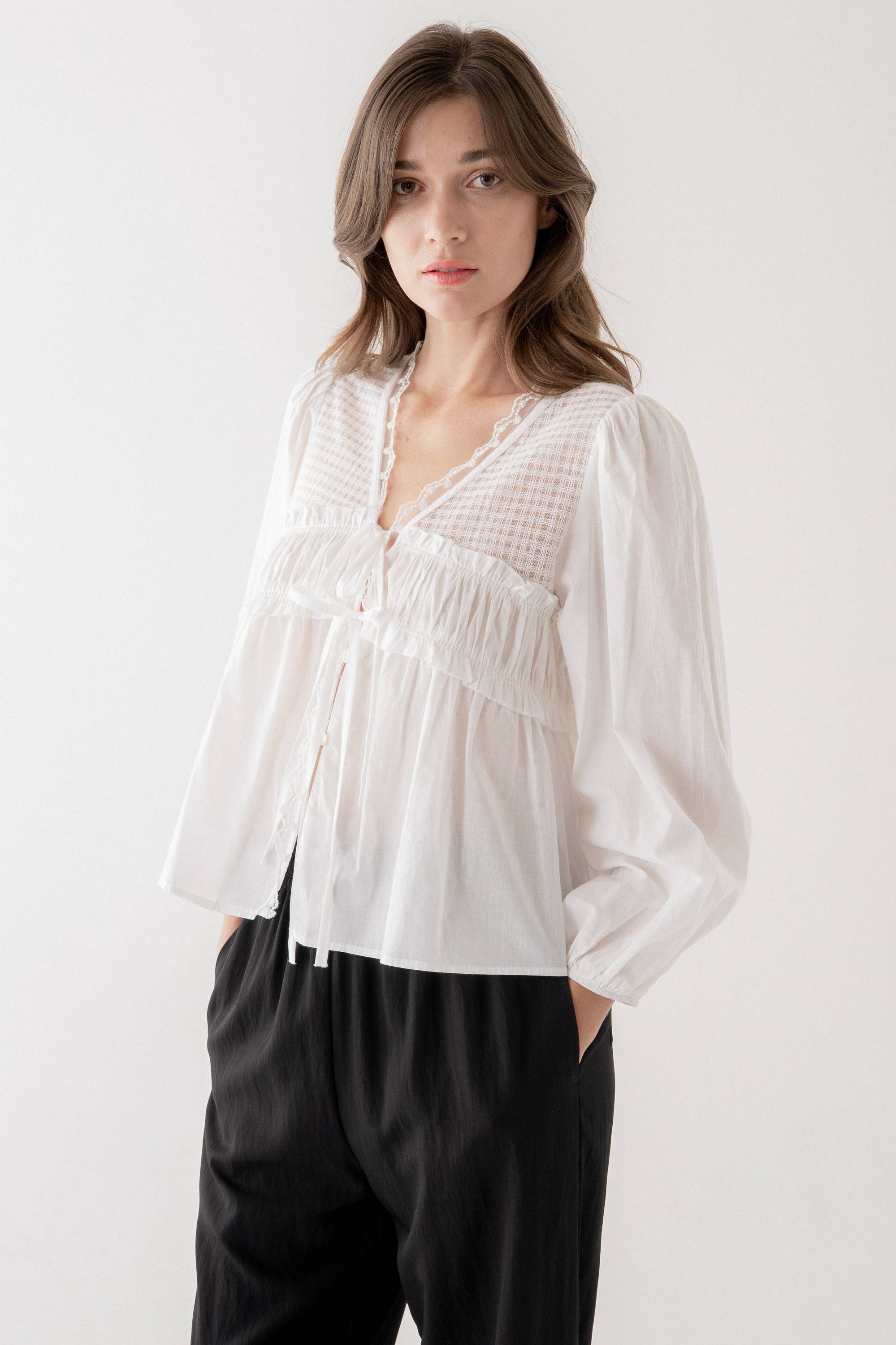 Romantic Lace Trim Blouse