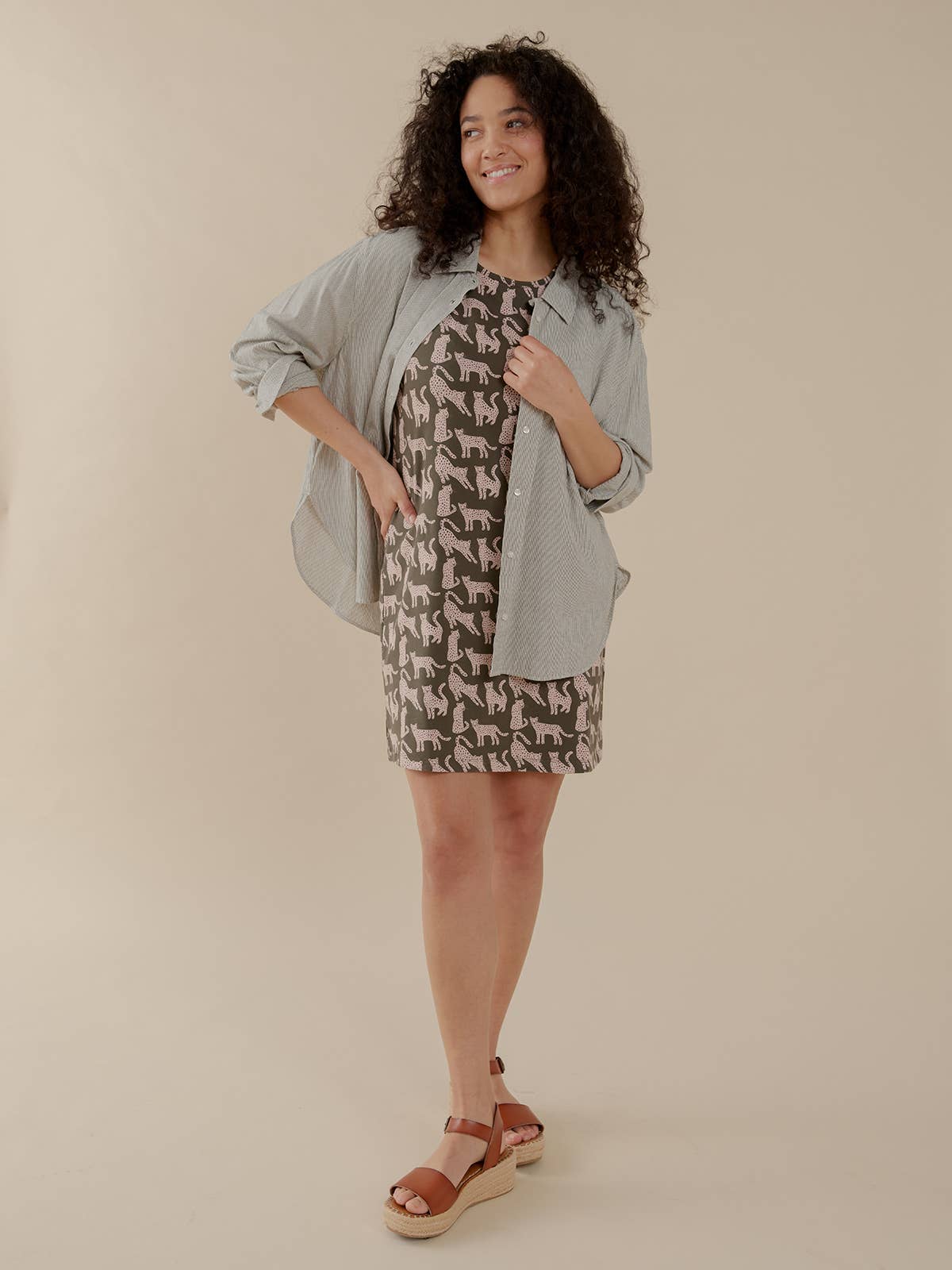Leopard Green Hudson Shirt Dress