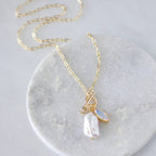 Opalite, Freshwater Pearl Charm Toggle Necklace