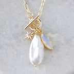 Opalite, Freshwater Pearl Charm Toggle Necklace