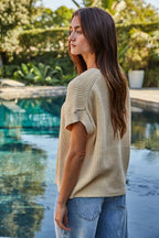 Knit Sweater Cotton Round Neck Short Sleeve Pullover
