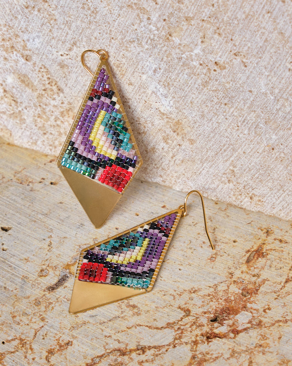 Beaded Handwoven Kaleidoscope Kite Earrings (Pink/Orange)