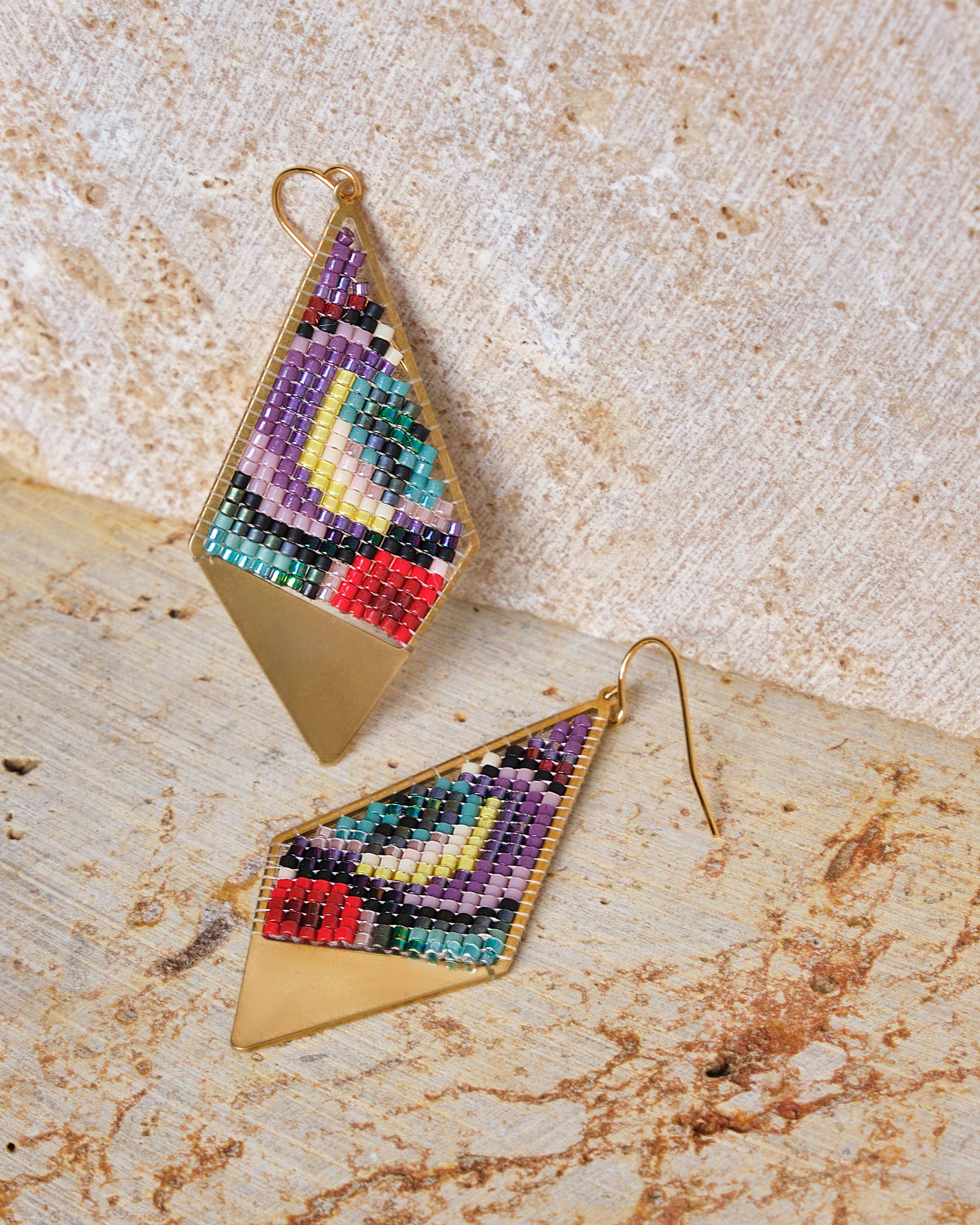 Beaded Handwoven Kaleidoscope Kite Earrings (Pink/Orange)
