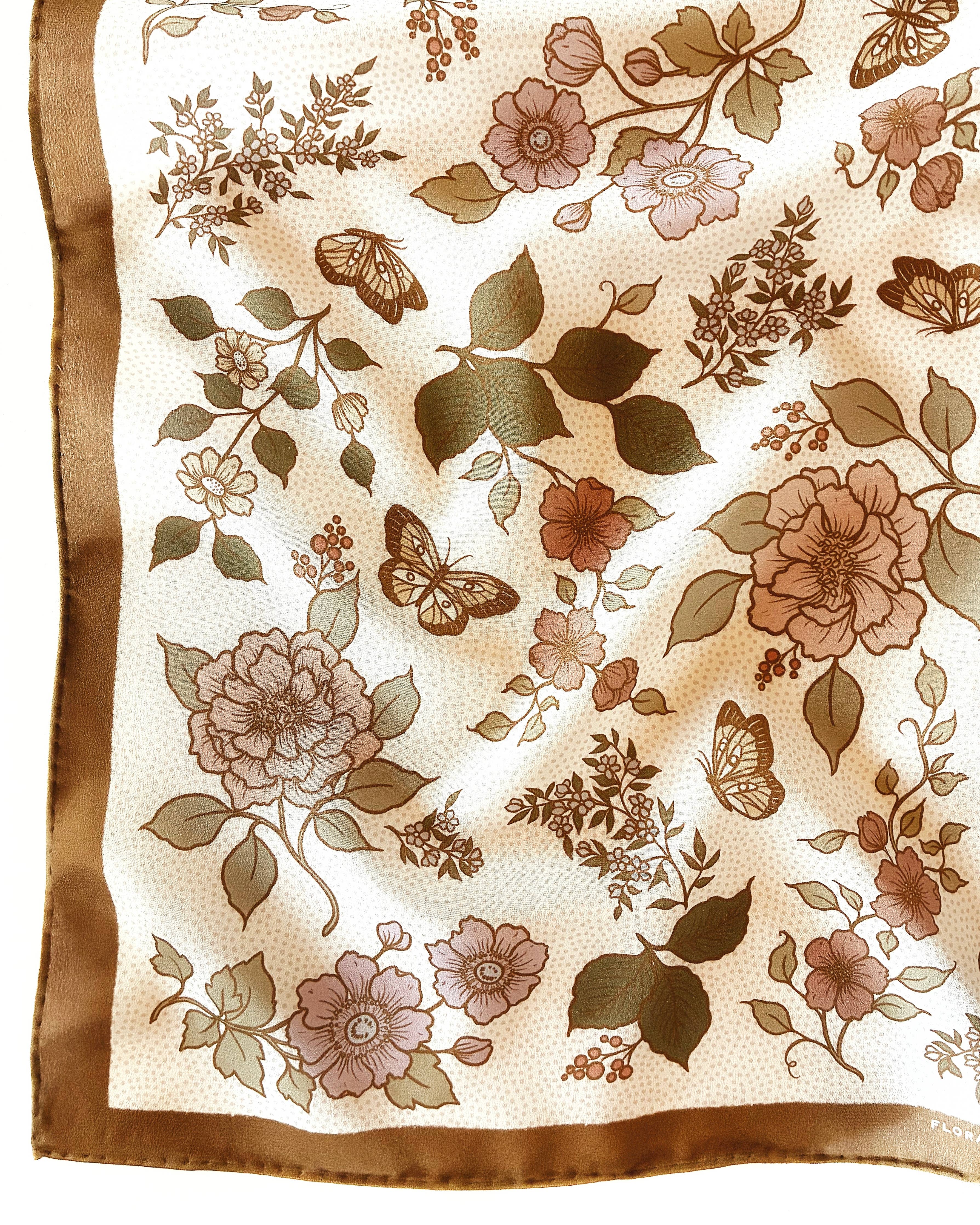 Western Floral & Butterfly Bandana  – 100% Silk