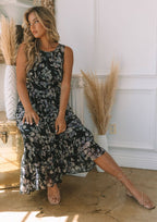Floral Sleeveless Round Neck Open Back Maxi Dress