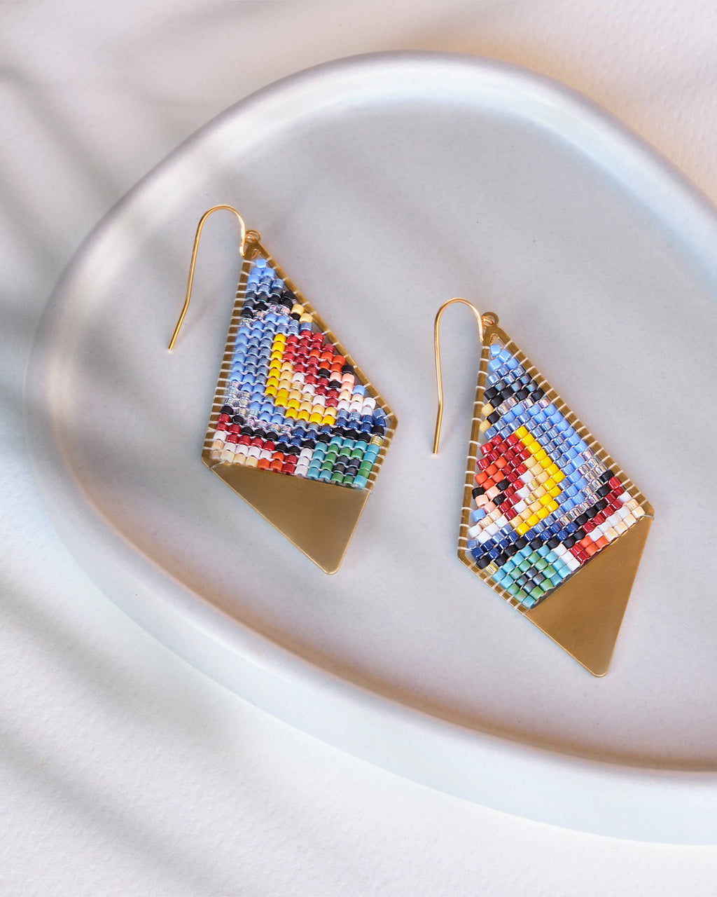 Beaded Handwoven Kaleidoscope Kite Earrings (Pink/Orange)
