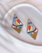 Beaded Handwoven Kaleidoscope Kite Earrings (Pink/Orange)