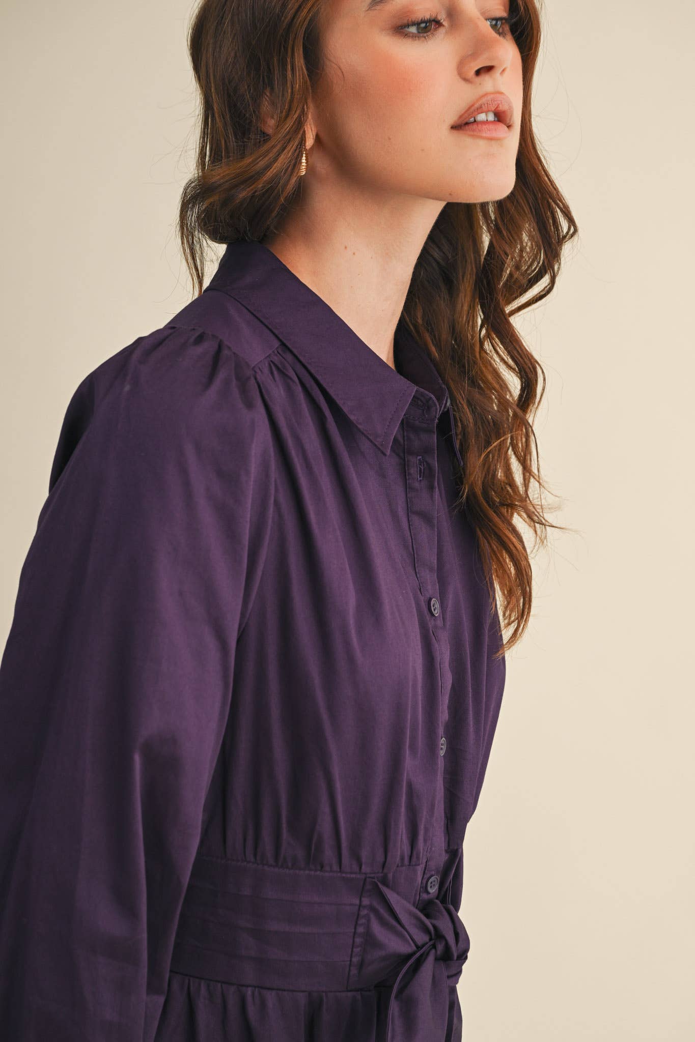 Pintuck Waist Tie Front Midi Dress