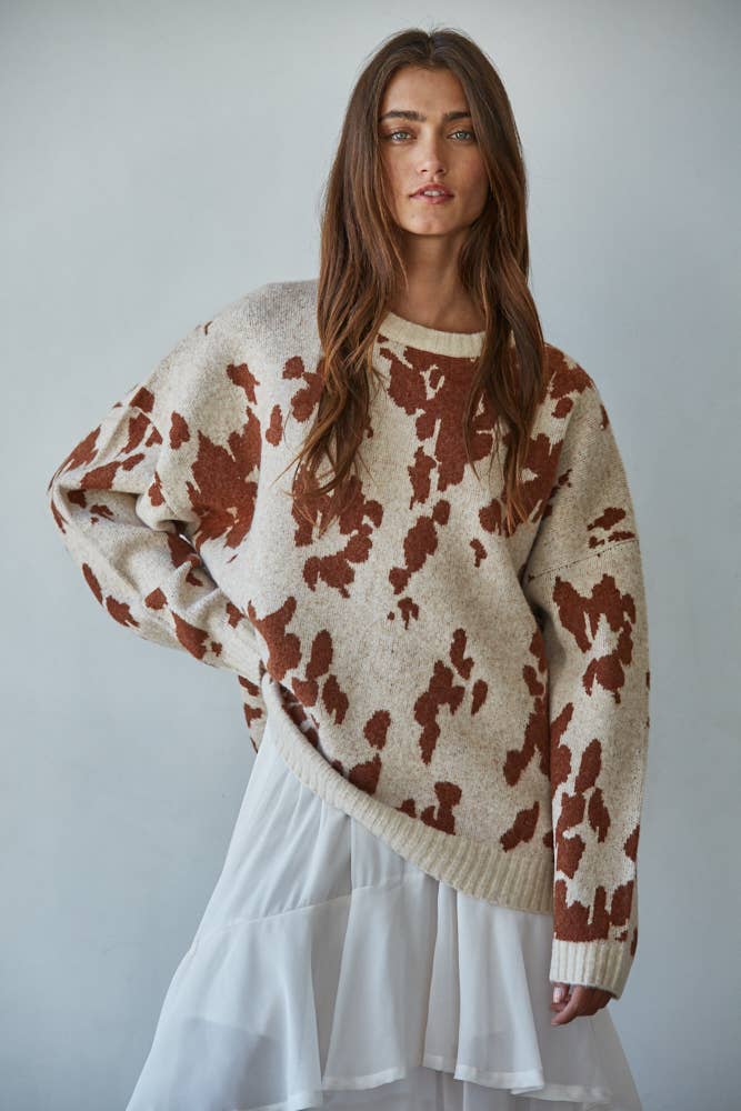 Knit Sweater Animal Pattern Detail Top