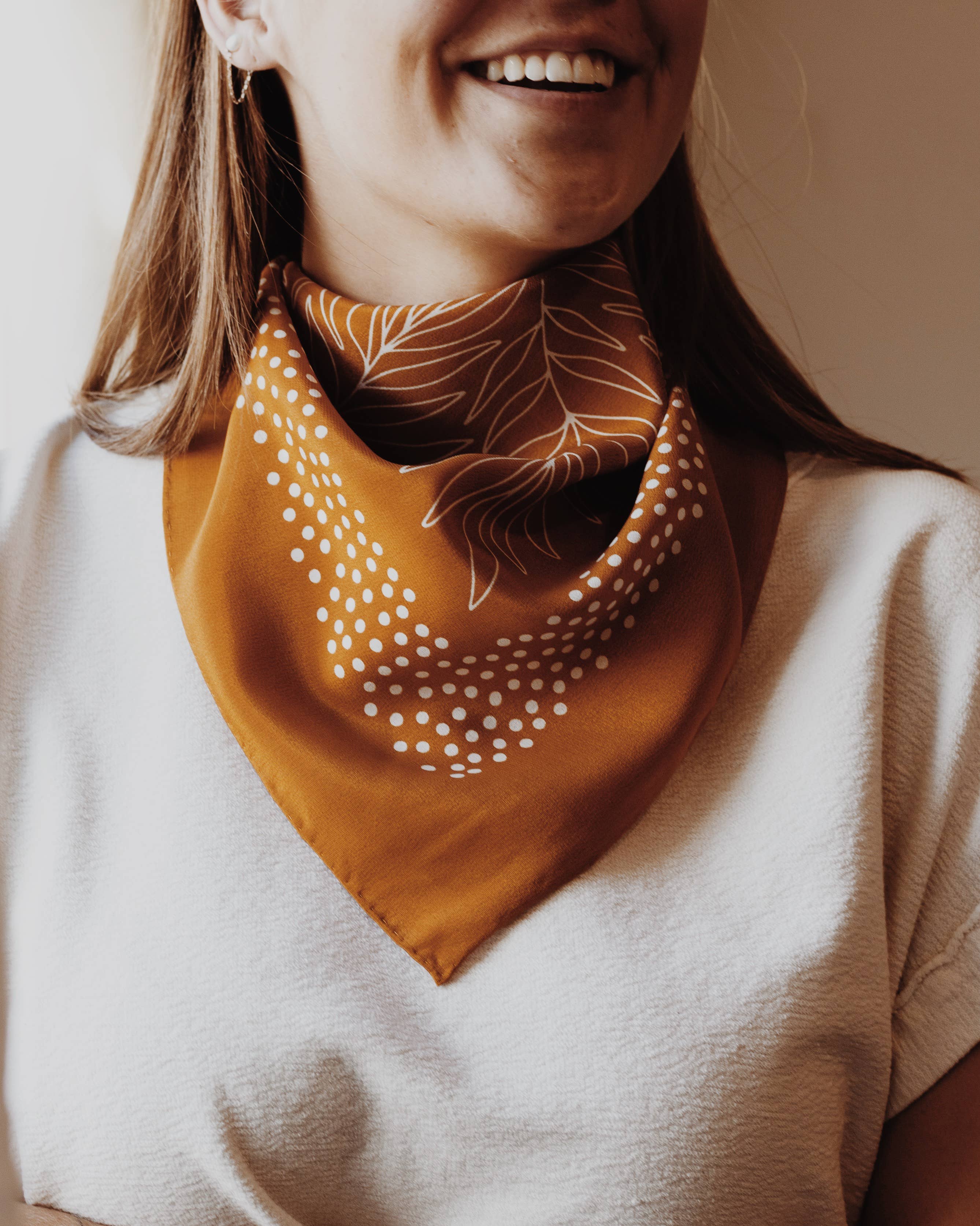 Tropical Palms Amber Western Style Bandana - 100% Silk