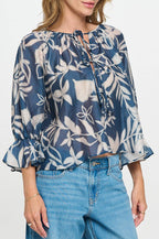 Print Round neck Top with Front Tie Detail