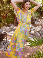 Multi Floral Print Pleated Midi Dress