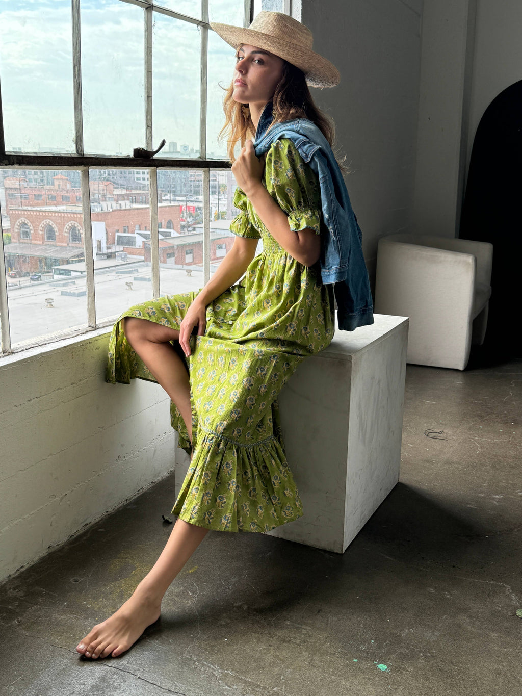 Tatiana Block Printed Dress (Olive)