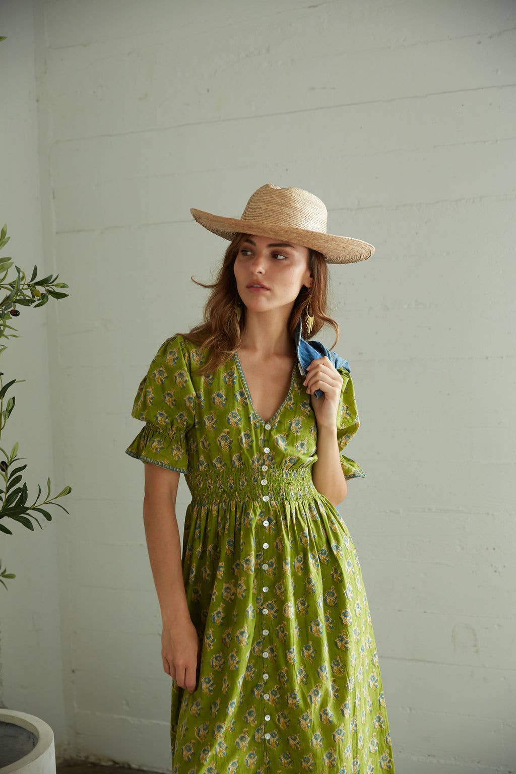 Tatiana Block Printed Dress (Olive)