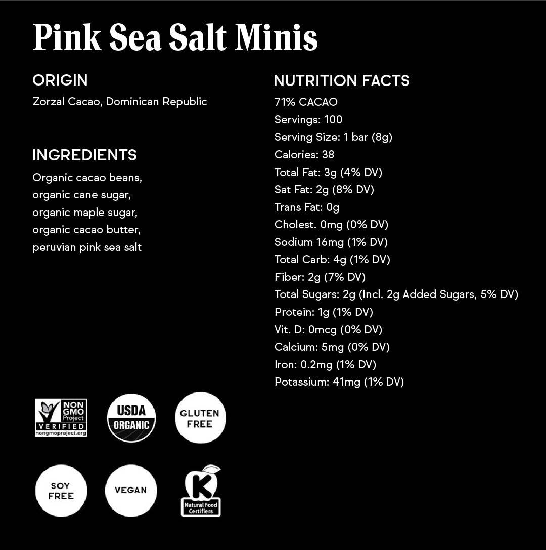 71% Pink Sea Salt Mini Chocolate Bars (100ct box)
