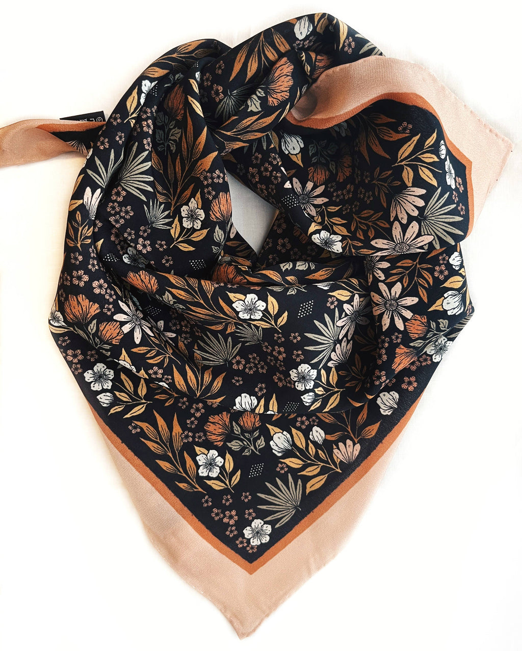 100% Silk Bandana Scarf -Midnight Garden Floral Western Wear