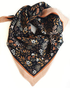 100% Silk Bandana Scarf -Midnight Garden Floral Western Wear