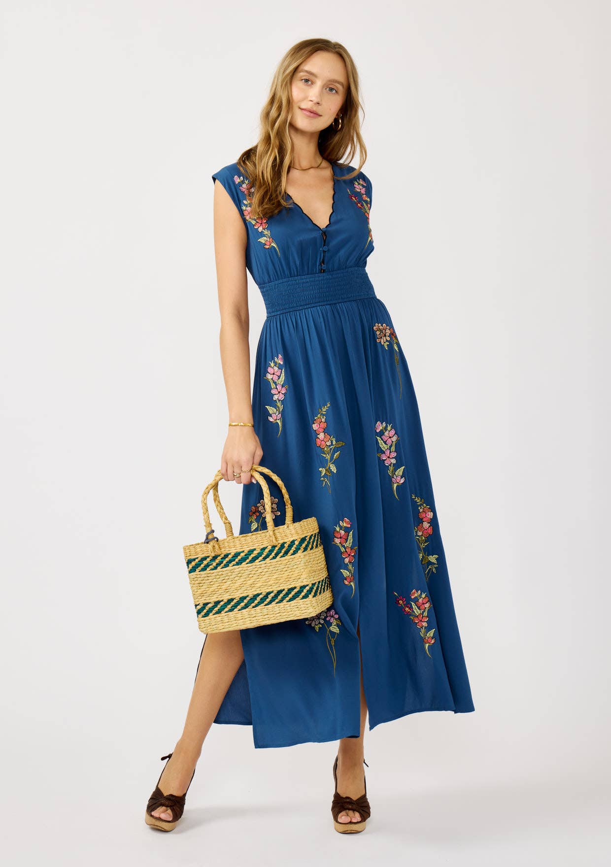 Floral Scalloped Embroidered Maxi Dress