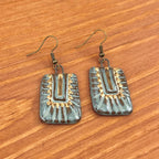 Turquoise Rectangle Burst Clay Earrings 