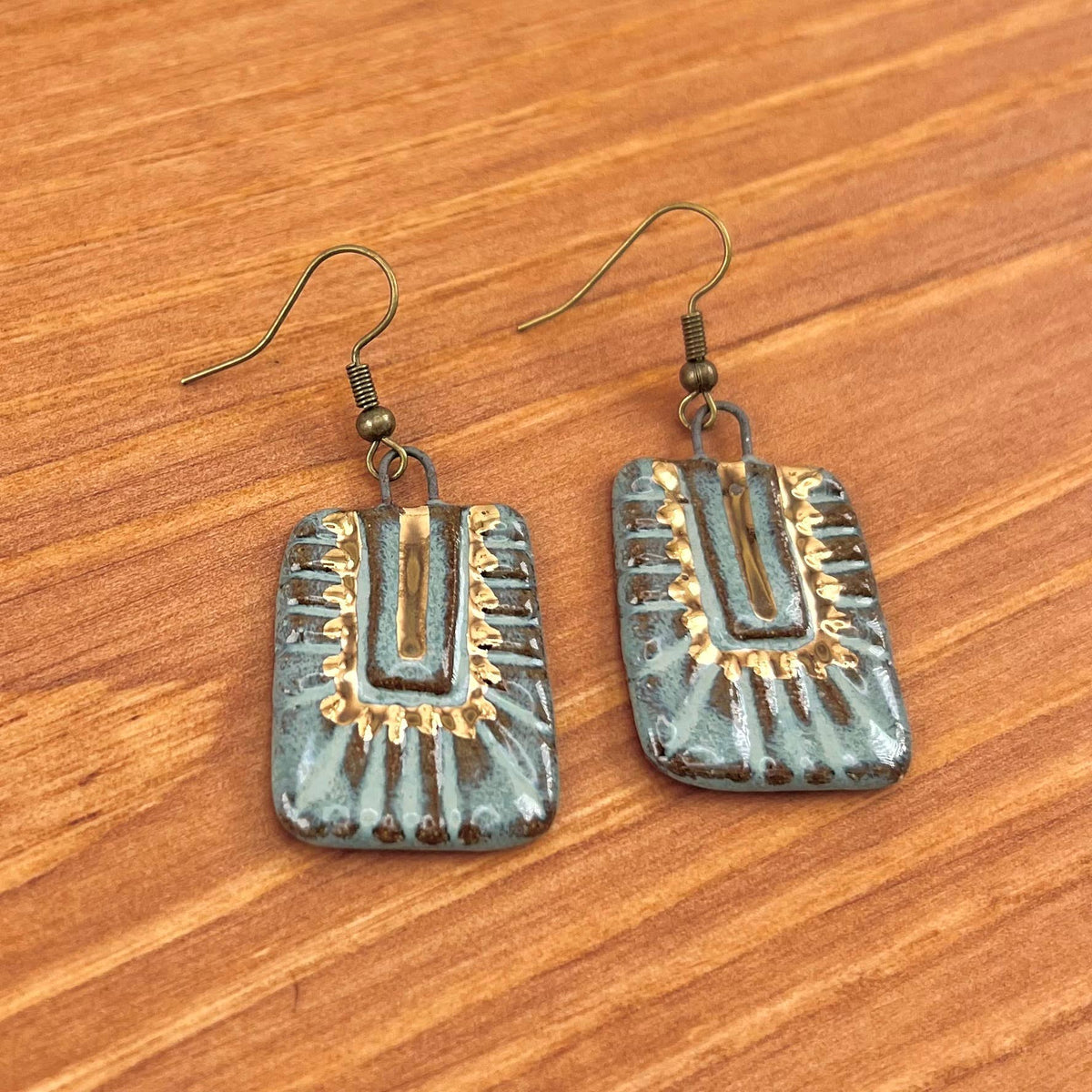 Turquoise Rectangle Burst Clay Earrings 