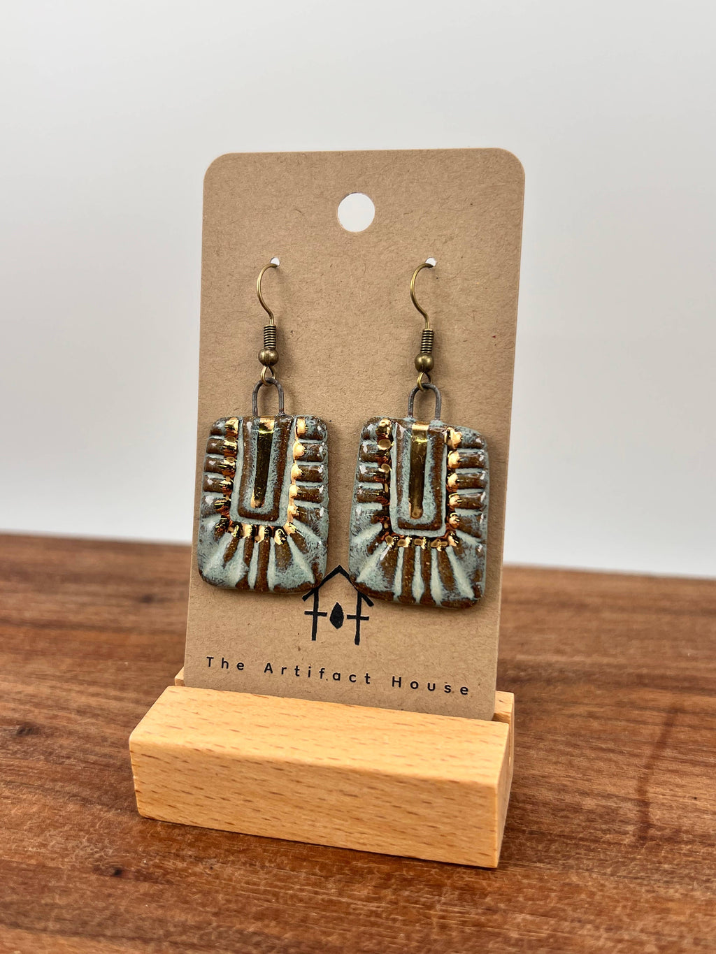 Turquoise Rectangle Burst Clay Earrings 