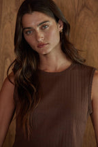 Knit Cotton Pointelle Round Neck Sleeveless Tank